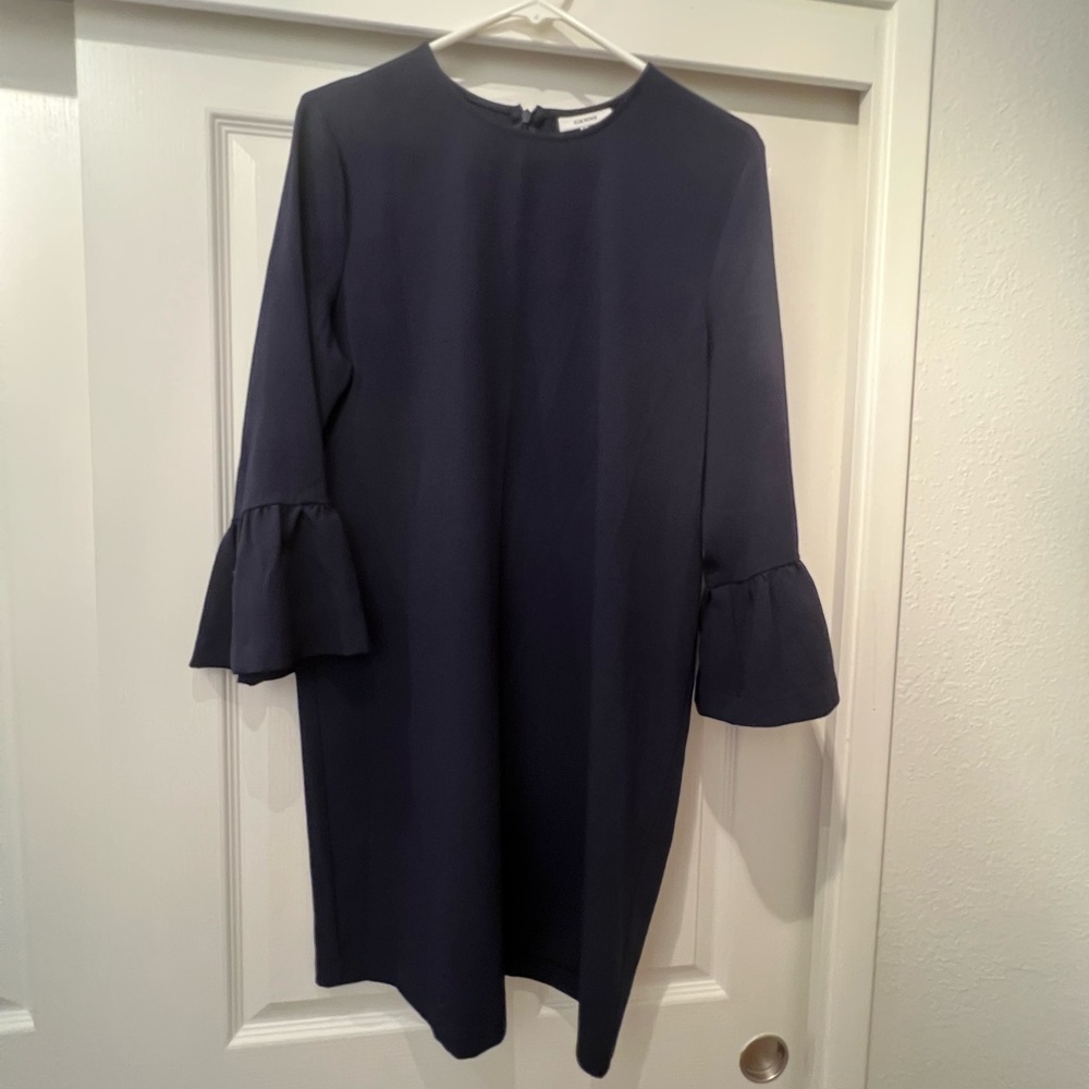 Gianni navy, crepe dress with bell sleeves